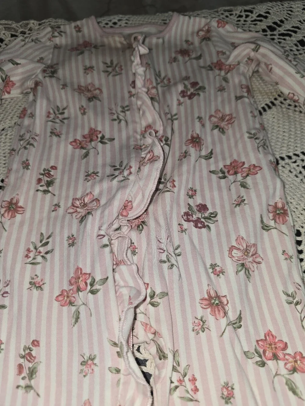 Next Baby Pink Floral Two Zip Sleep Suits 6-9 Mo, 2 Pack, Footed